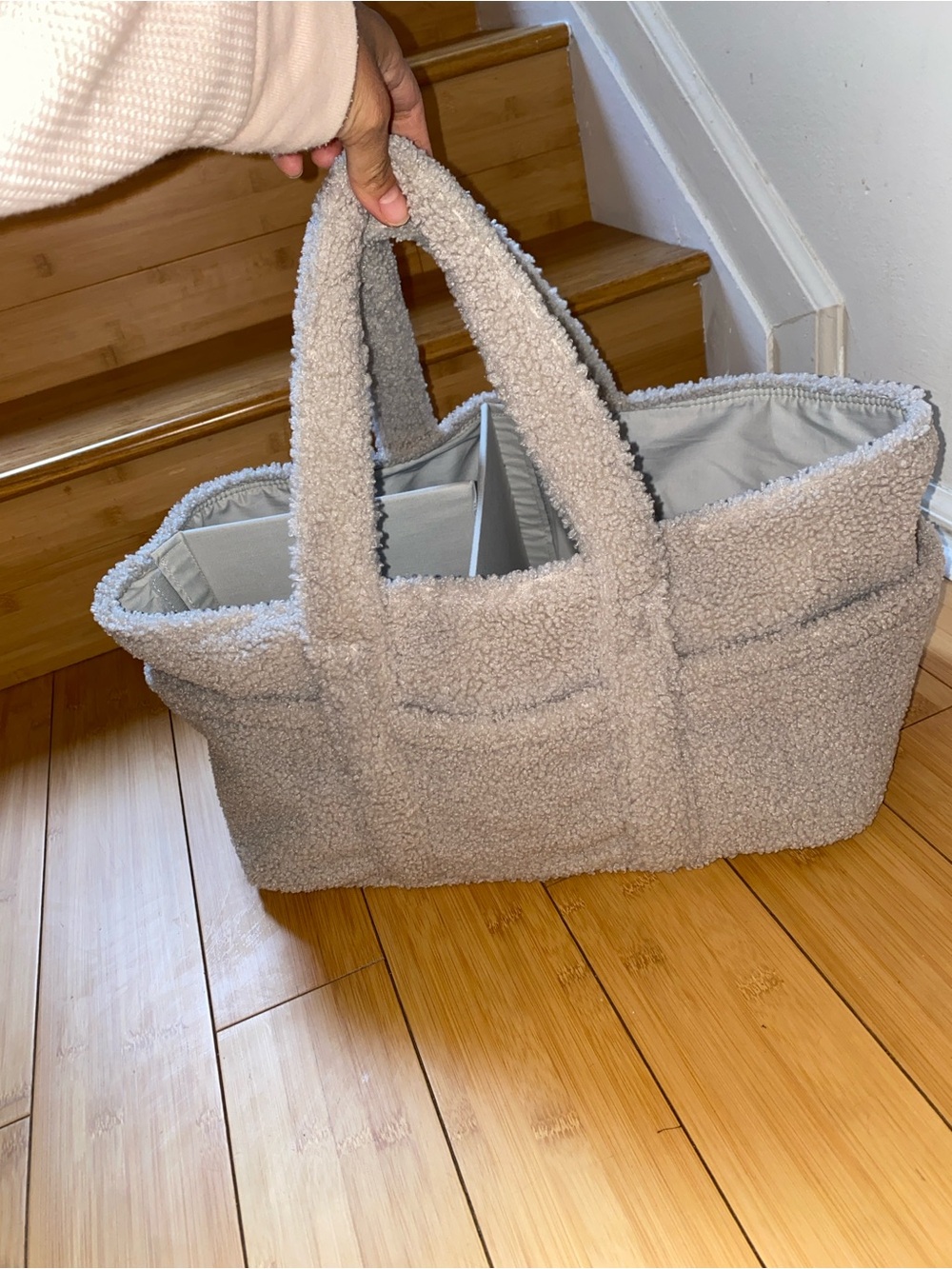 Cozy Sherpa Tote Bag in beigh